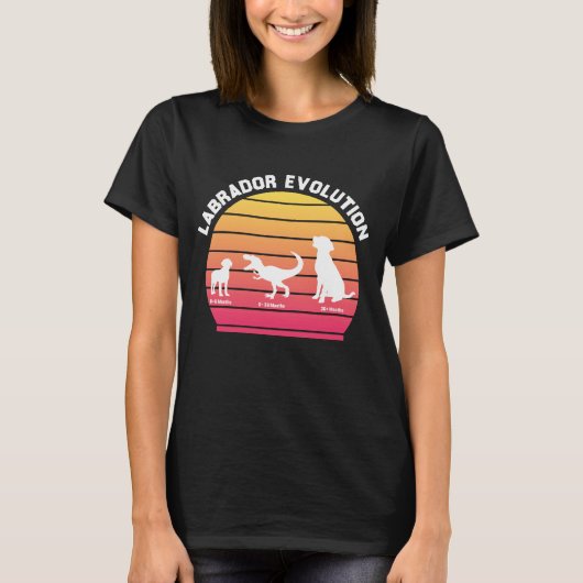 Labrador Evolution Funny White Silhouette Sunset T-Shirt (Vorderseite)