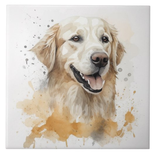 Labrador Golden Retriever Dog Watercolor Fliese (Vorderseite)