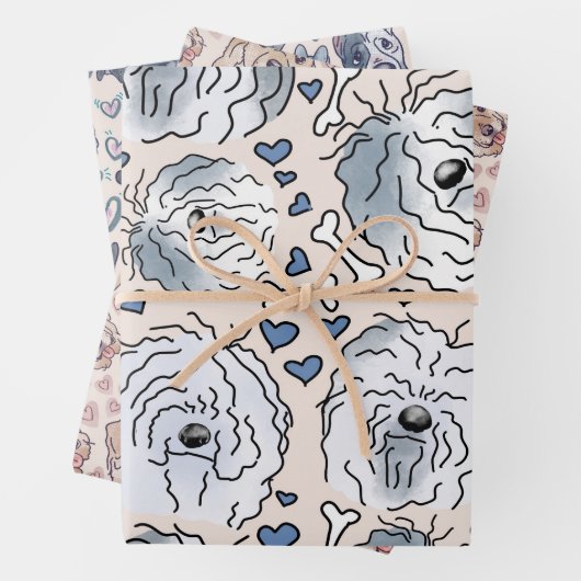 Labrador, Great Dane, Barted Collie handgezeichnet Geschenkpapier Set (Beispiel)