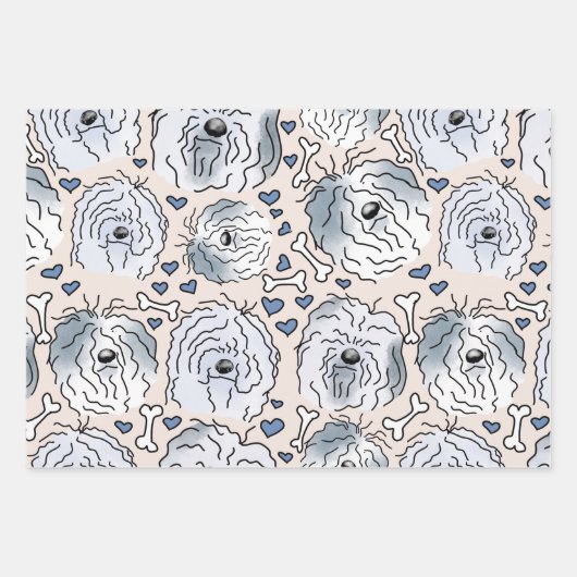 Labrador, Great Dane, Barted Collie handgezeichnet Geschenkpapier Set (Vorderseite)