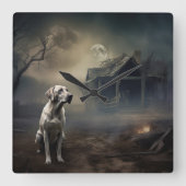 Labrador Halloween Beängstigend Quadratische Wanduhr (Vorderseite)