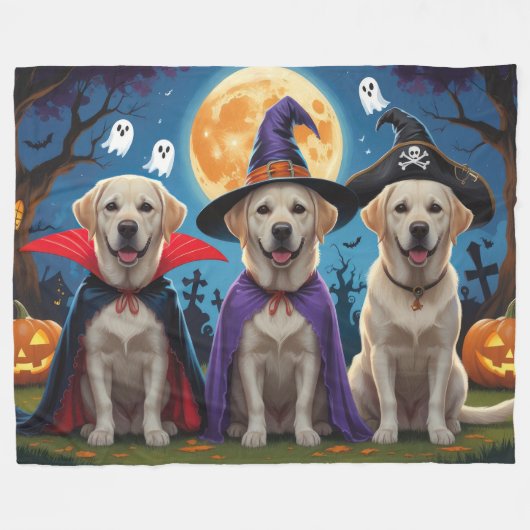 Labrador Hogs Pumpkin Halloween Funny Fleecedecke (Vorderseite (Horizontal))
