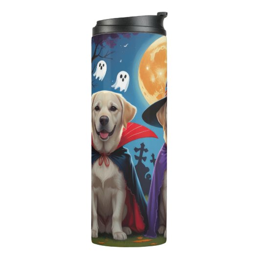 Labrador Hogs Pumpkin Halloween Funny Thermosbecher (Nach links gedreht)