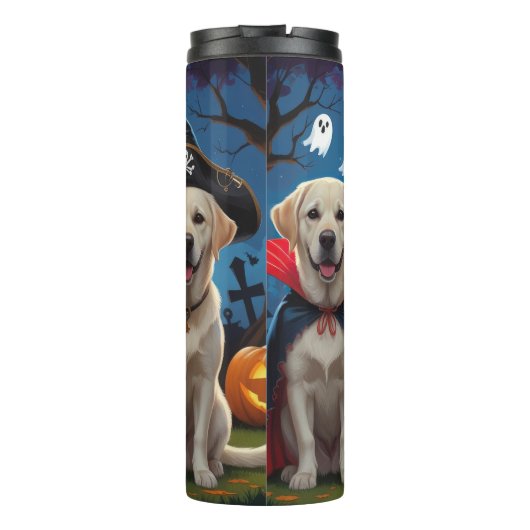 Labrador Hogs Pumpkin Halloween Funny Thermosbecher (Rückseite)