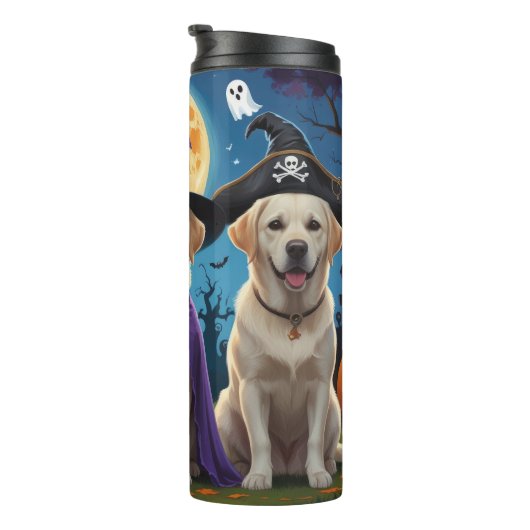 Labrador Hogs Pumpkin Halloween Funny Thermosbecher (Nach rechts gedreht)