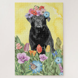 Labrador Hund Blume Puzzle