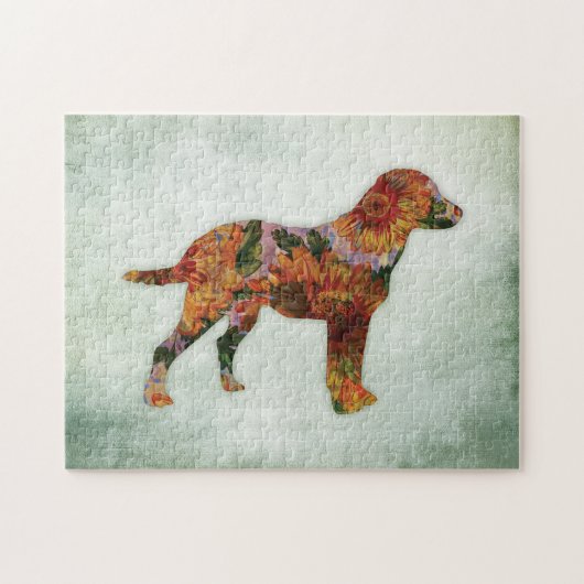 Labrador Hund floral auf grün Puzzle (Horizontal)