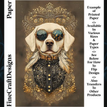 Labrador Hund, Gold Filigree CM3 Scrapbook Paper