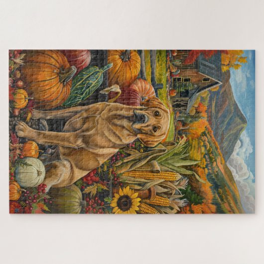 Labrador Hund Herbsternte Erntedank Puzzle (Horizontal)