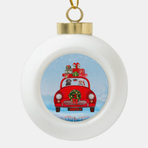 Labrador-Hund im Auto mit dem Weihnachtsmann Keramik Kugel-Ornament