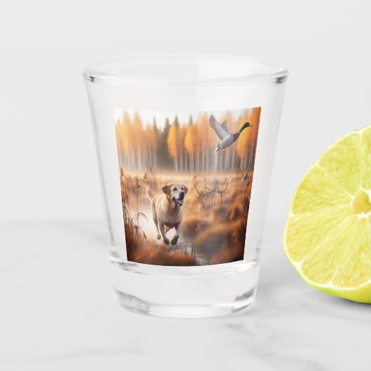 Labrador/Hund im Herbst Entenjagd Schnapsglas (Vorderseite)