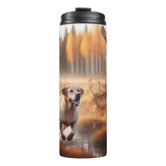 Labrador/Hund im Herbst Entenjagd Thermosbecher (Vorderseite)