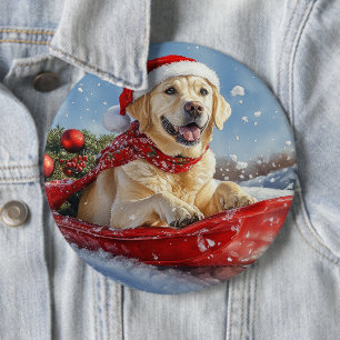 Labrador-Hund im Schlitten Lass es schneien Weihna Button