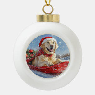 Labrador-Hund im Schlitten Lass es schneien Weihna Keramik Kugel-Ornament