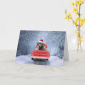 Labrador Hund im Schnee sitzend im Weihnachtswagen Karte (Gelbe Blume)