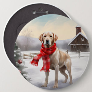 Labrador Hund im Schnee Weihnachten Button