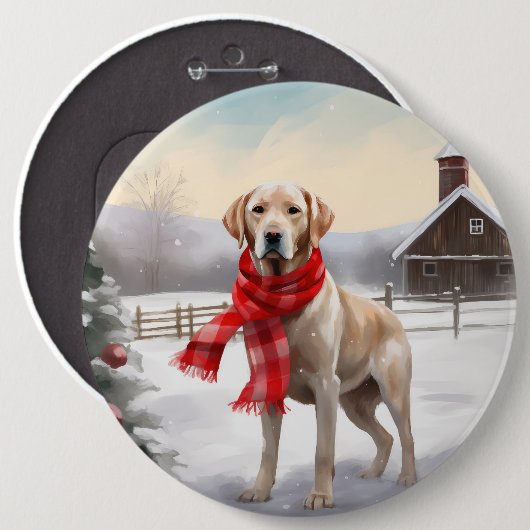 Labrador Hund im Schnee Weihnachten Button (Vorne & Hinten)