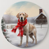 Labrador Hund im Schnee Weihnachten Button (Vorderseite)