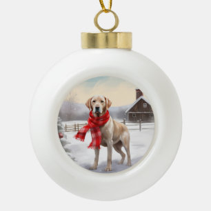 Labrador Hund im Schnee Weihnachten Keramik Kugel-Ornament