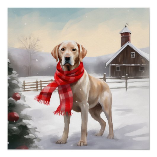 Labrador Hund im Schnee Weihnachten Poster (Vorderseite)