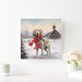 Labrador Hund im Schnee Weihnachten Quadratische Wanduhr (Zuhause)