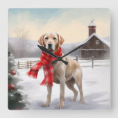 Labrador Hund im Schnee Weihnachten Quadratische Wanduhr (Vorderseite)
