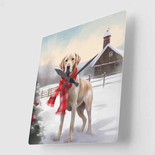 Labrador Hund im Schnee Weihnachten Quadratische Wanduhr (Winkel)