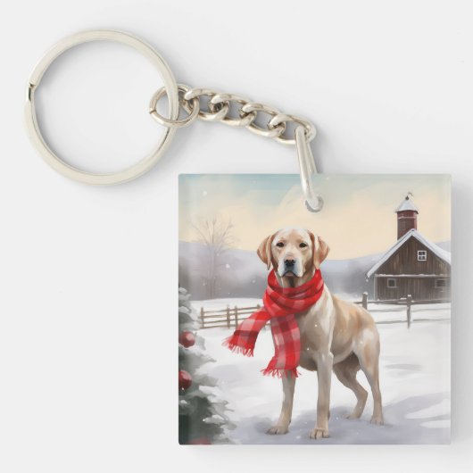 Labrador Hund im Schnee Weihnachten Schlüsselanhänger (Vorderseite)