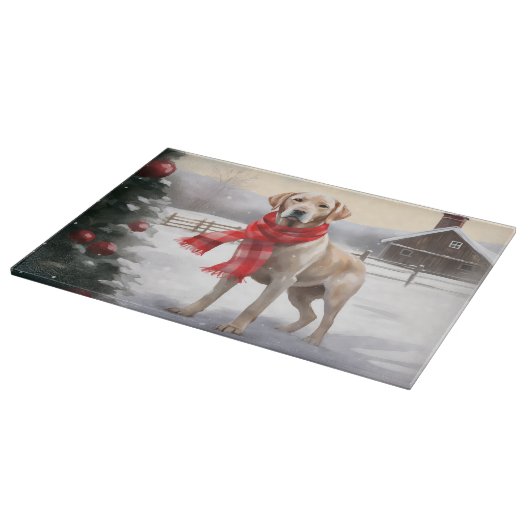 Labrador Hund im Schnee Weihnachten Schneidebrett (Ecke)