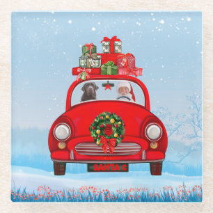 Labrador Hund in Auto mit dem Weihnachtsmann Glasuntersetzer