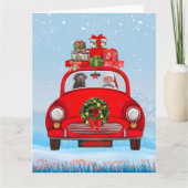 Labrador Hund in Auto mit dem Weihnachtsmann Karte (Vorderseite)