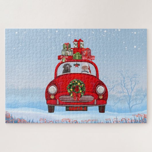 Labrador Hund in Auto mit dem Weihnachtsmann Puzzle (Horizontal)