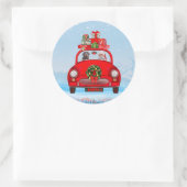 Labrador Hund in Auto mit dem Weihnachtsmann Runder Aufkleber (Tasche)
