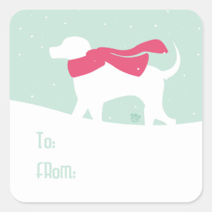 Labrador Hund in schneebeklemmenden Gift-Tags Quadratischer Aufkleber