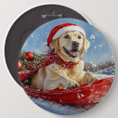 Labrador Hund in Sledge Let it Snow Christmas Button (Vorne & Hinten)