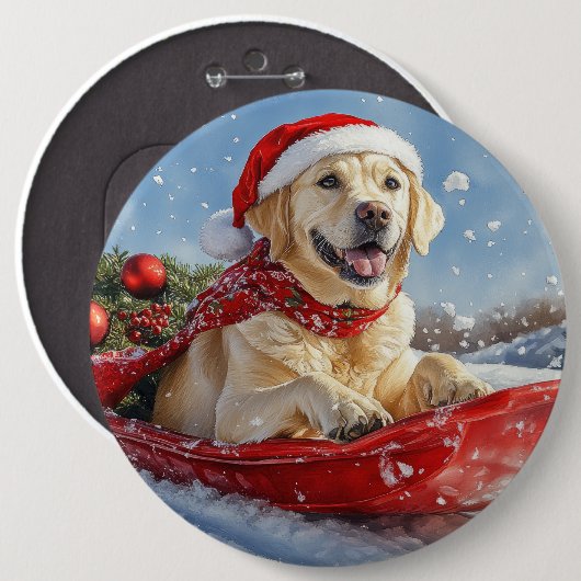 Labrador Hund in Sledge Let it Snow Christmas Button (Vorne & Hinten)