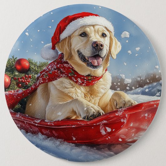 Labrador Hund in Sledge Let it Snow Christmas Button (Vorderseite)