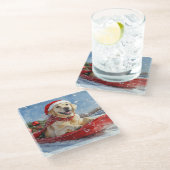 Labrador Hund in Sledge Let it Snow Christmas Glasuntersetzer (Schrägansicht)