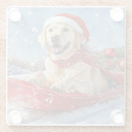 Labrador Hund in Sledge Let it Snow Christmas Glasuntersetzer (Rückseite)