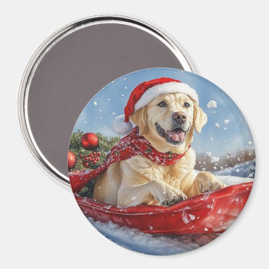 Labrador Hund in Sledge Let it Snow Christmas Magnet (Vorderseite/Rückseite)