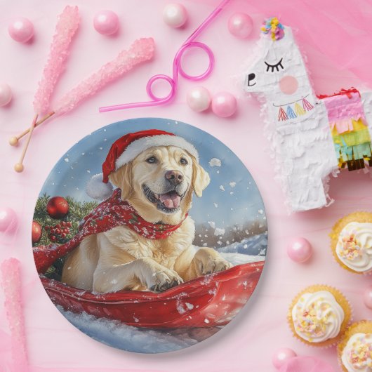 Labrador Hund in Sledge Let it Snow Christmas Pappteller (Party)