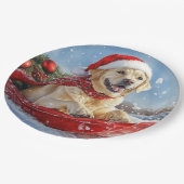 Labrador Hund in Sledge Let it Snow Christmas Pappteller (Schrägansicht)
