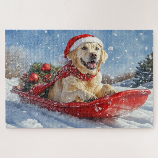 Labrador Hund in Sledge Let it Snow Christmas Puzzle (Horizontal)