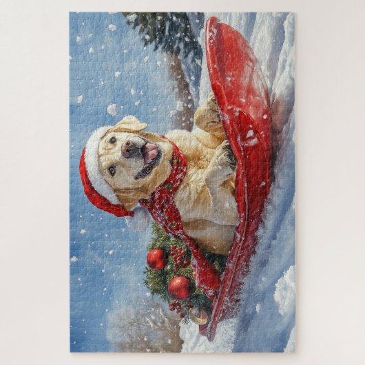 Labrador Hund in Sledge Let it Snow Christmas Puzzle (Vertikal)