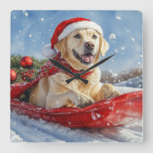 Labrador Hund in Sledge Let it Snow Christmas Quadratische Wanduhr (Vorderseite)
