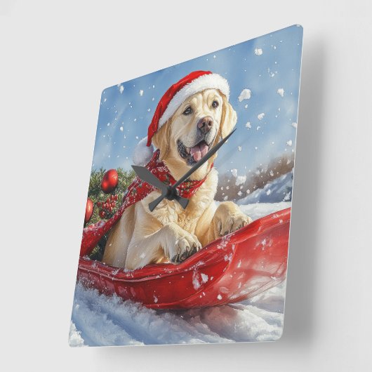 Labrador Hund in Sledge Let it Snow Christmas Quadratische Wanduhr (Winkel)