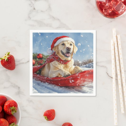 Labrador Hund in Sledge Let it Snow Christmas Serviette (Beispiel)