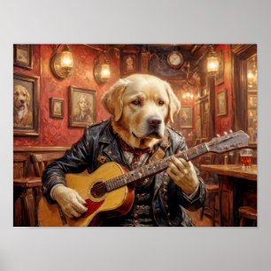 Labrador-Hund in Steampunk-Kleid spielt Gitarre Poster