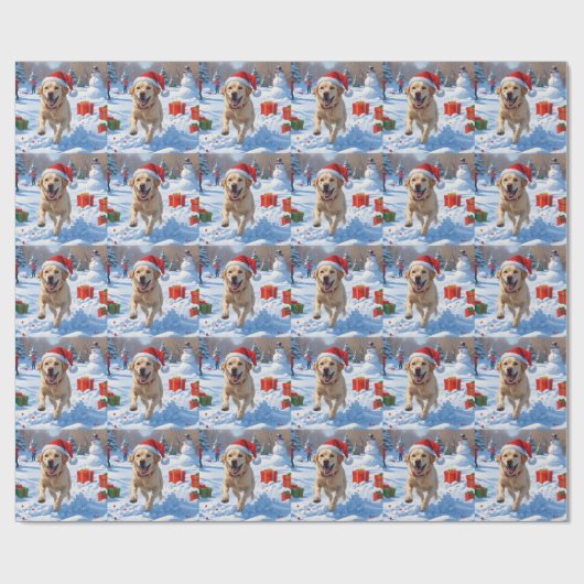 Labrador Hund läuft im Schnee mit Weihnachtshut Geschenkpapier (Flach)