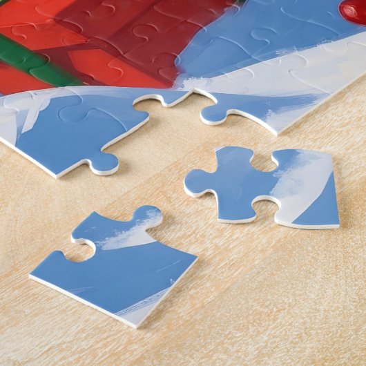 Labrador Hund läuft im Schnee mit Weihnachtshut Puzzle (Seite)